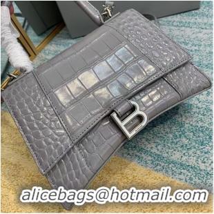 Cheap Price Balenciaga HOURGLASS SMALL TOP HANDLE BAG crocodile embossed calfskin B108895E grey