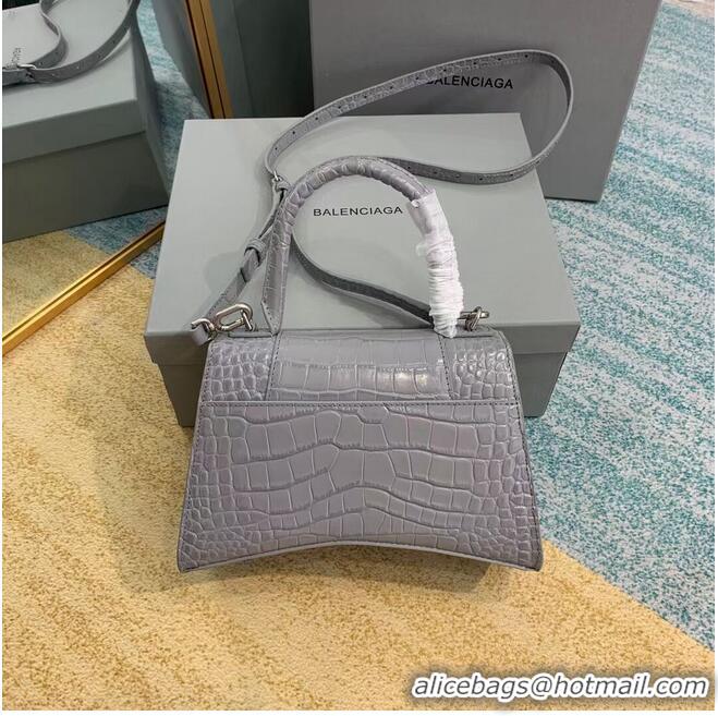 Cheap Price Balenciaga HOURGLASS SMALL TOP HANDLE BAG crocodile embossed calfskin B108895E grey