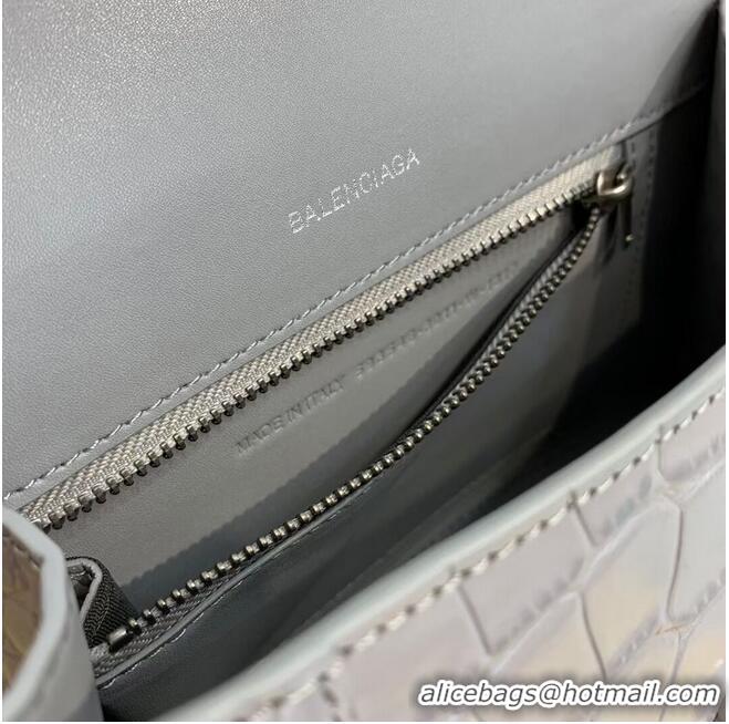 Cheap Price Balenciaga HOURGLASS SMALL TOP HANDLE BAG crocodile embossed calfskin B108895E grey