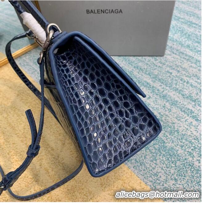 Good Quality Balenciaga HOURGLASS SMALL TOP HANDLE BAG crocodile embossed calfskin B108895E blue