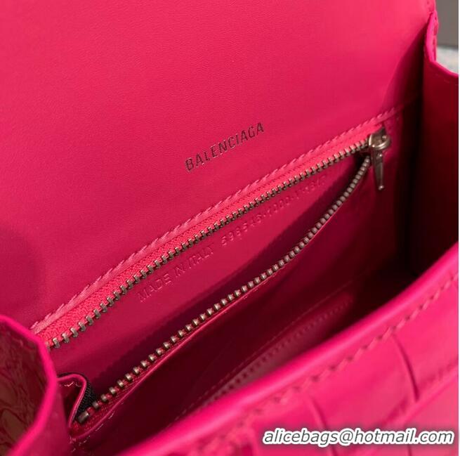 Top Grade Balenciaga HOURGLASS SMALL TOP HANDLE BAG crocodile embossed calfskin B108895E neon pink