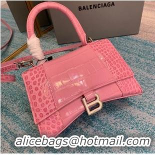 Best Price Balenciaga HOURGLASS SMALL TOP HANDLE BAG crocodile embossed calfskin B108895E pink