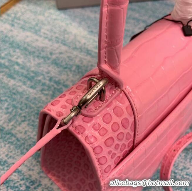 Best Price Balenciaga HOURGLASS SMALL TOP HANDLE BAG crocodile embossed calfskin B108895E pink