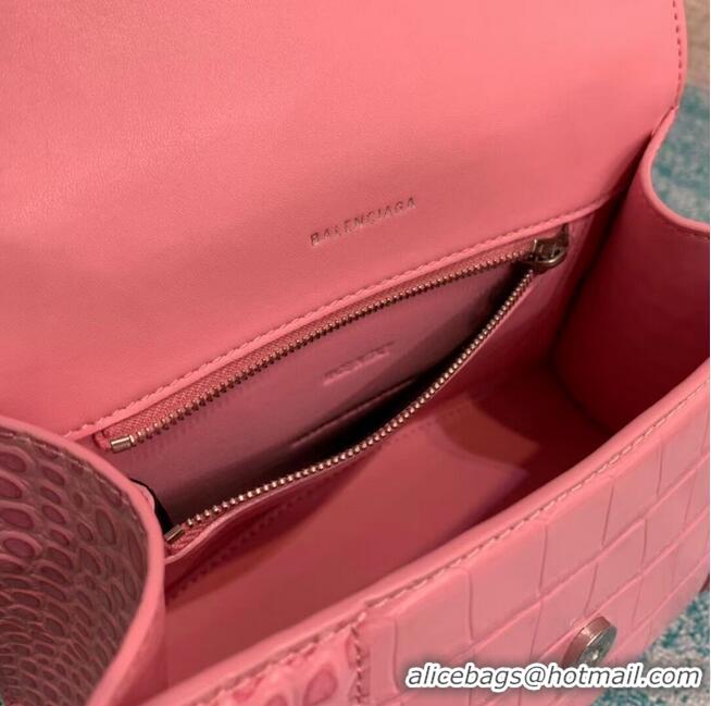 Best Price Balenciaga HOURGLASS SMALL TOP HANDLE BAG crocodile embossed calfskin B108895E pink