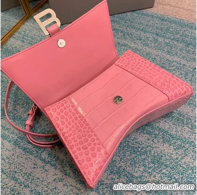 Best Price Balenciaga HOURGLASS SMALL TOP HANDLE BAG crocodile embossed calfskin B108895E pink