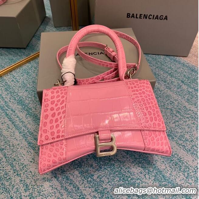 Best Price Balenciaga HOURGLASS SMALL TOP HANDLE BAG crocodile embossed calfskin B108895E pink