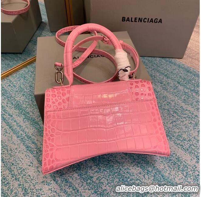 Best Price Balenciaga HOURGLASS SMALL TOP HANDLE BAG crocodile embossed calfskin B108895E pink