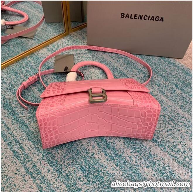 Best Price Balenciaga HOURGLASS SMALL TOP HANDLE BAG crocodile embossed calfskin B108895E pink