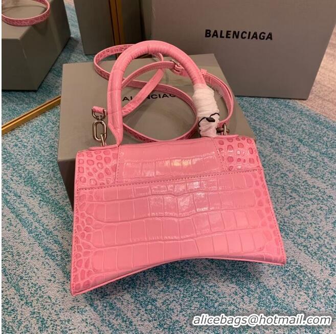 Best Price Balenciaga HOURGLASS SMALL TOP HANDLE BAG crocodile embossed calfskin B108895E pink