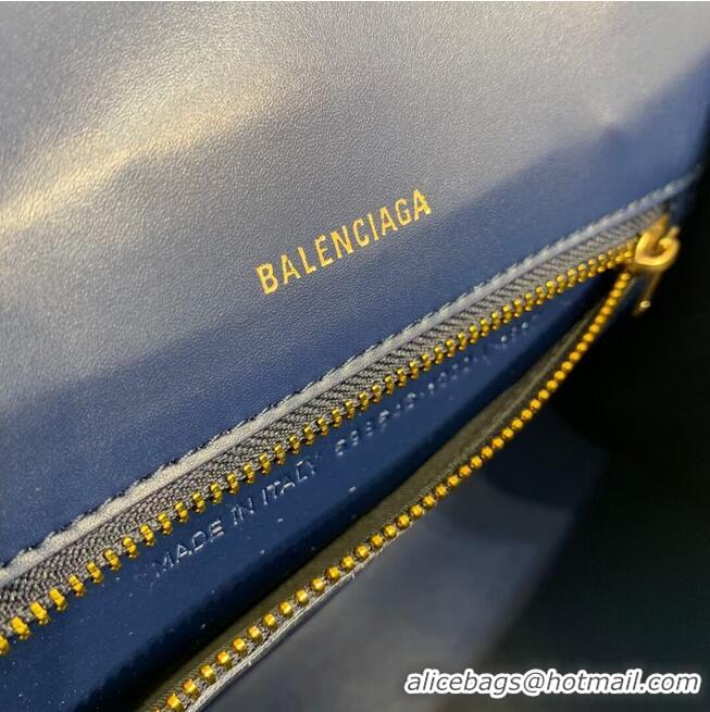 Best Quality Balenciaga HOURGLASS SMALL TOP HANDLE BAG crocodile embossed calfskin B108895E dark blue