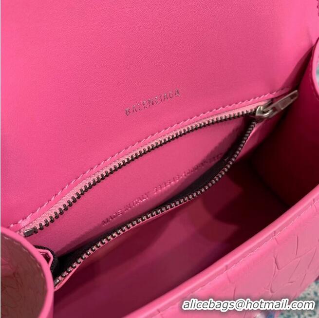 Famous Brand Balenciaga HOURGLASS SMALL TOP HANDLE BAG crocodile embossed calfskin B108895E pink