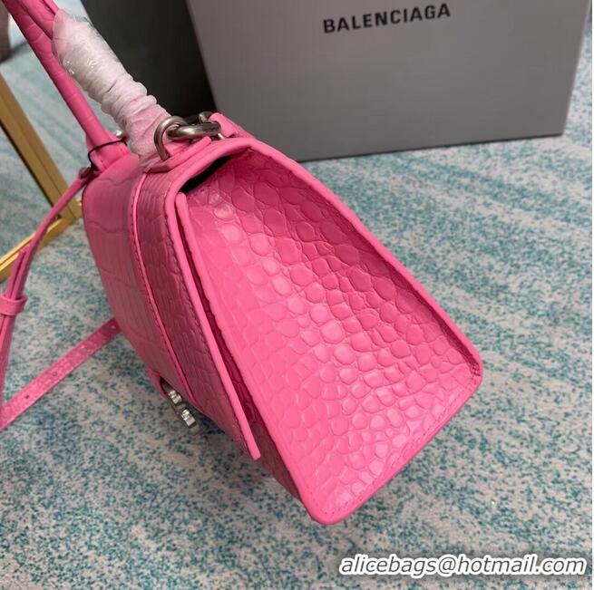 Famous Brand Balenciaga HOURGLASS SMALL TOP HANDLE BAG crocodile embossed calfskin B108895E pink