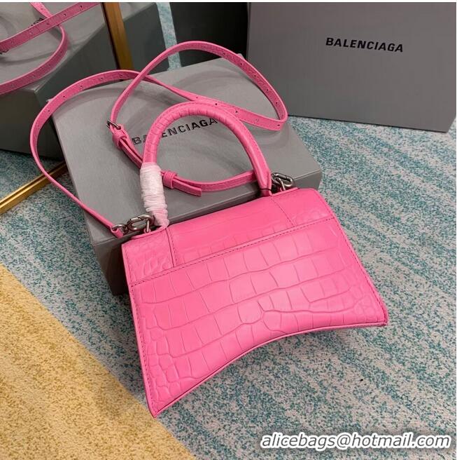 Famous Brand Balenciaga HOURGLASS SMALL TOP HANDLE BAG crocodile embossed calfskin B108895E pink