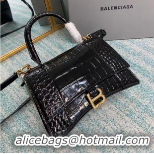 Buy Fashionable Balenciaga HOURGLASS SMALL TOP HANDLE BAG crocodile embossed calfskin B108895E black