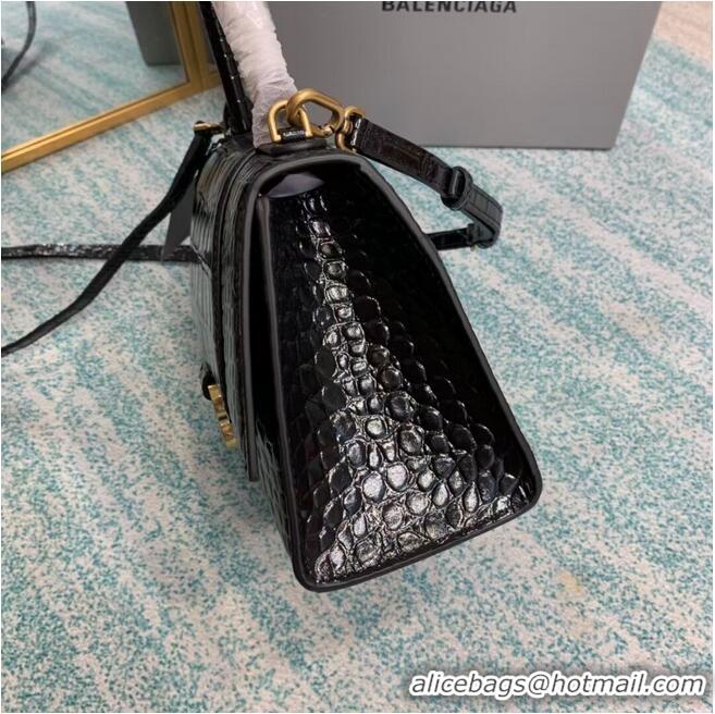 Buy Fashionable Balenciaga HOURGLASS SMALL TOP HANDLE BAG crocodile embossed calfskin B108895E black