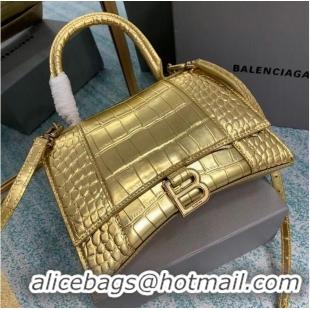 Good Taste Balenciaga HOURGLASS SMALL TOP HANDLE BAG crocodile embossed calfskin B108895E gold