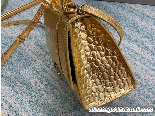 Good Taste Balenciaga HOURGLASS SMALL TOP HANDLE BAG crocodile embossed calfskin B108895E gold