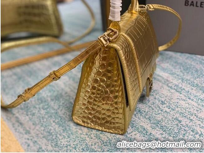 Good Taste Balenciaga HOURGLASS SMALL TOP HANDLE BAG crocodile embossed calfskin B108895E gold