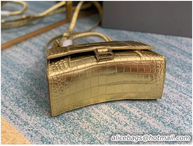 Good Taste Balenciaga HOURGLASS SMALL TOP HANDLE BAG crocodile embossed calfskin B108895E gold