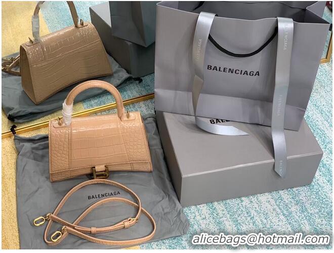 Best Product Balenciaga HOURGLASS SMALL TOP HANDLE BAG crocodile embossed calfskin B108895E apricot