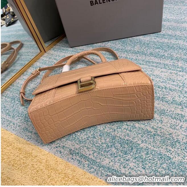 Best Product Balenciaga HOURGLASS SMALL TOP HANDLE BAG crocodile embossed calfskin B108895E apricot