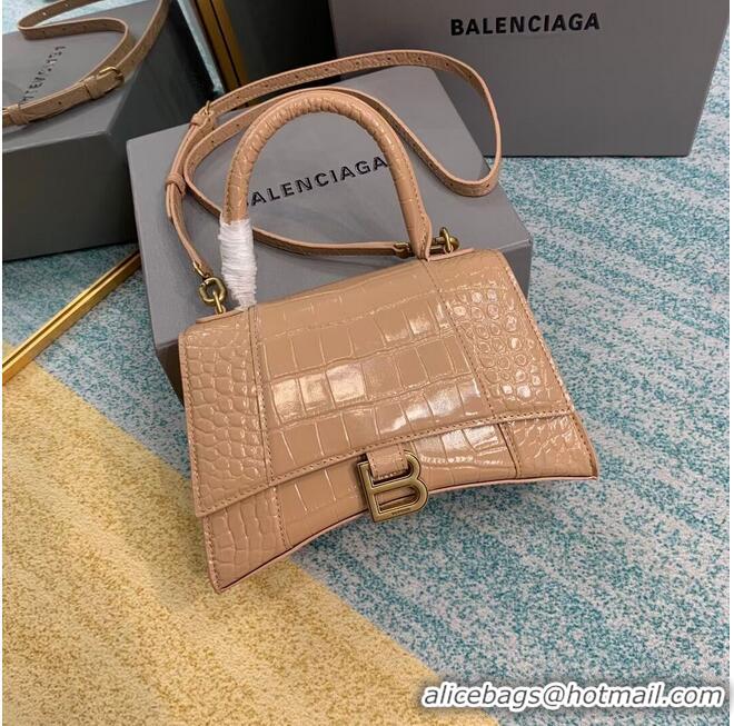 Best Product Balenciaga HOURGLASS SMALL TOP HANDLE BAG crocodile embossed calfskin B108895E apricot