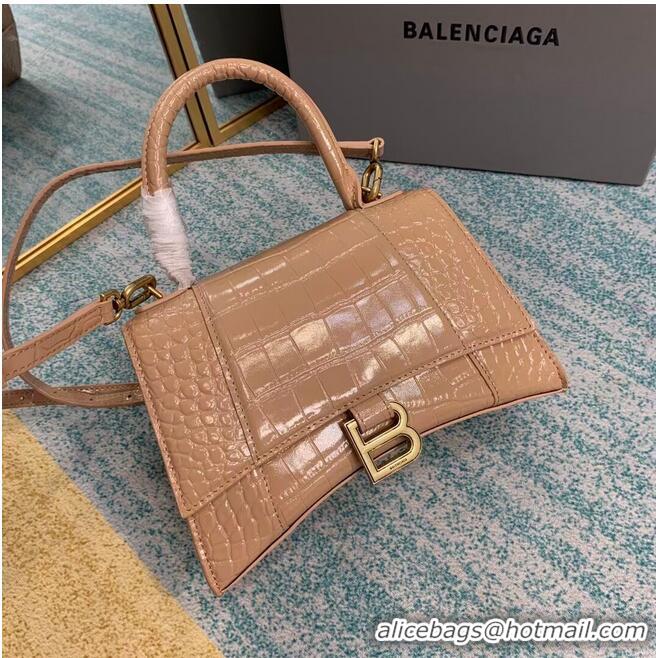 Best Product Balenciaga HOURGLASS SMALL TOP HANDLE BAG crocodile embossed calfskin B108895E apricot