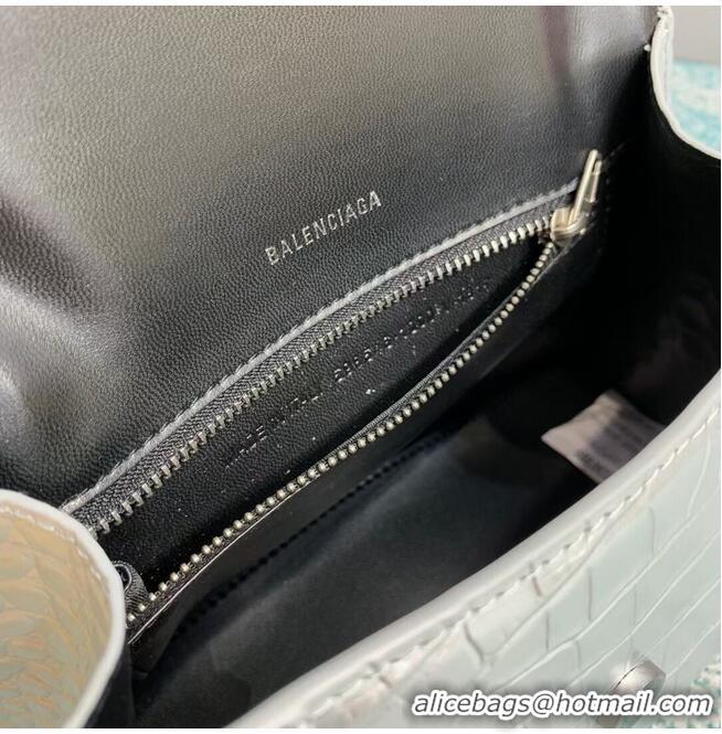 Pretty Style Balenciaga HOURGLASS SMALL TOP HANDLE BAG crocodile embossed calfskin B108895E silver