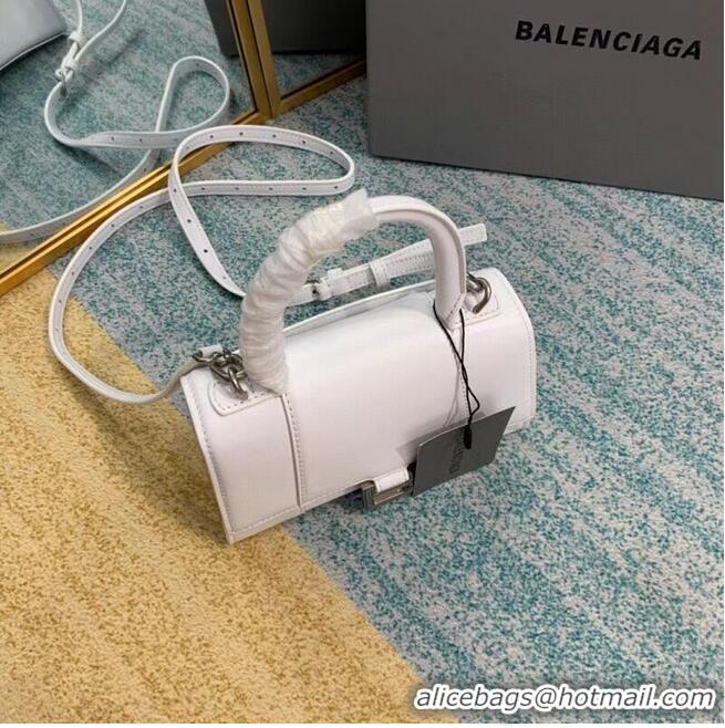 Promotional Balenciaga Hourglass XS Top Handle Bag shiny box calfskin 28331 white