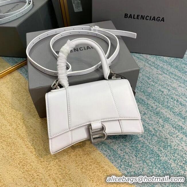 Promotional Balenciaga Hourglass XS Top Handle Bag shiny box calfskin 28331 white