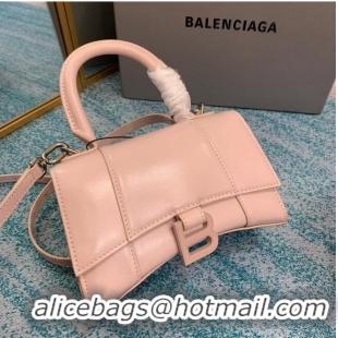 Top Design Balenciaga Hourglass XS Top Handle Bag shiny box calfskin 28331 LIGHT ROSE