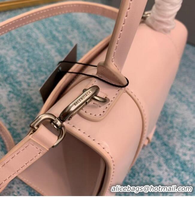 Top Design Balenciaga Hourglass XS Top Handle Bag shiny box calfskin 28331 LIGHT ROSE