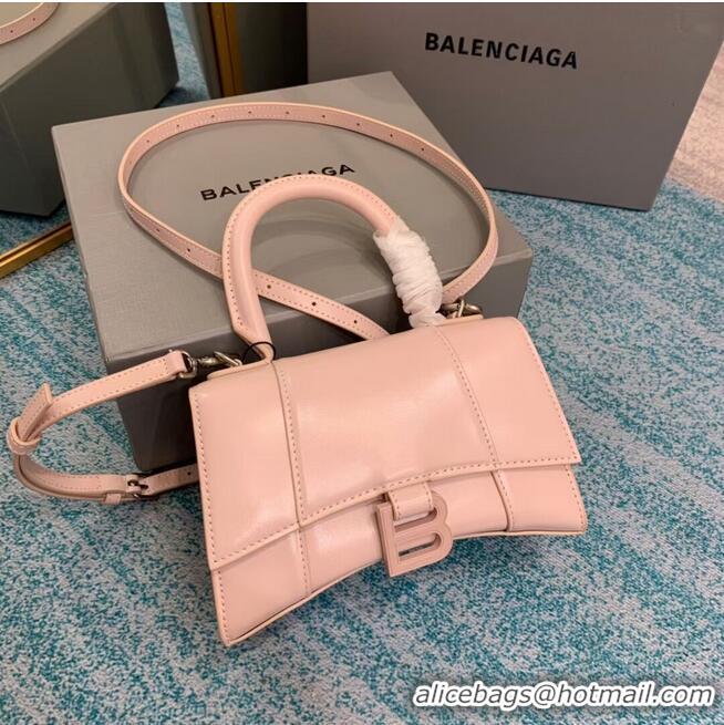 Top Design Balenciaga Hourglass XS Top Handle Bag shiny box calfskin 28331 LIGHT ROSE