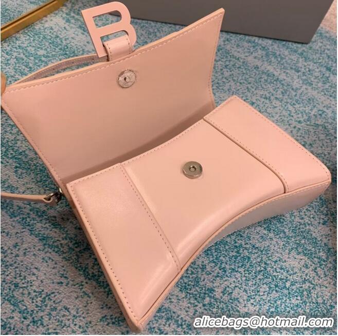 Top Design Balenciaga Hourglass XS Top Handle Bag shiny box calfskin 28331 LIGHT ROSE