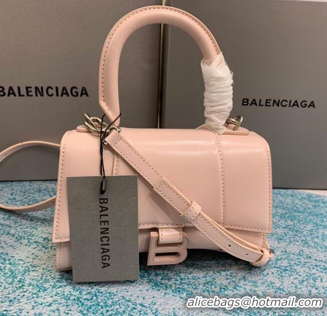 Top Design Balenciaga Hourglass XS Top Handle Bag shiny box calfskin 28331 LIGHT ROSE