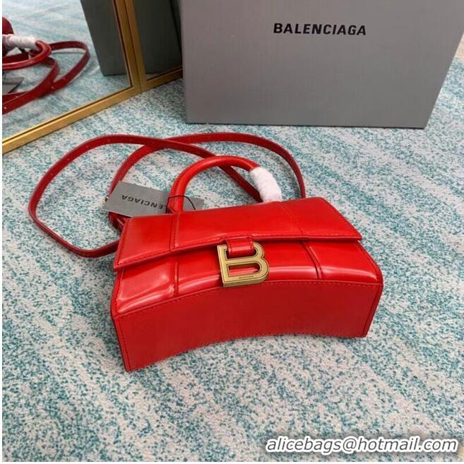 Grade Design Balenciaga Hourglass XS Top Handle Bag shiny box calfskin 28331 red