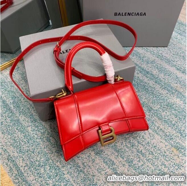 Grade Design Balenciaga Hourglass XS Top Handle Bag shiny box calfskin 28331 red