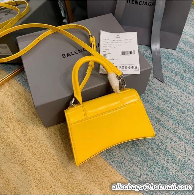 Promotional Balenciaga Hourglass XS Top Handle Bag shiny box calfskin 28331 yellow