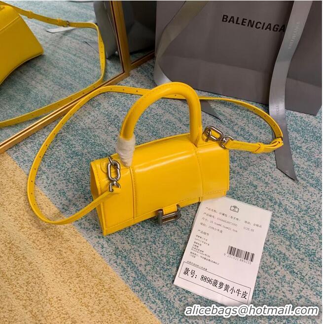 Promotional Balenciaga Hourglass XS Top Handle Bag shiny box calfskin 28331 yellow