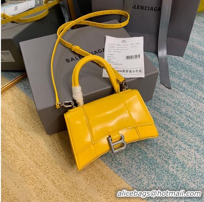 Promotional Balenciaga Hourglass XS Top Handle Bag shiny box calfskin 28331 yellow