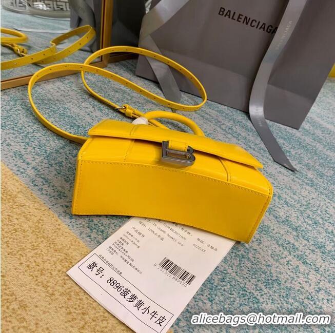 Promotional Balenciaga Hourglass XS Top Handle Bag shiny box calfskin 28331 yellow