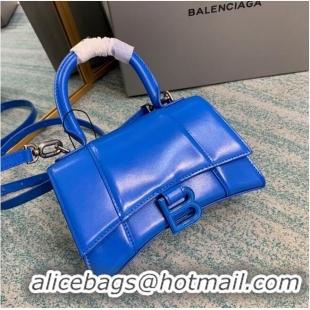 Low Price Balenciaga Hourglass XS Top Handle Bag shiny box calfskin 28331 blue