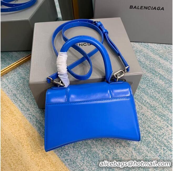 Low Price Balenciaga Hourglass XS Top Handle Bag shiny box calfskin 28331 blue