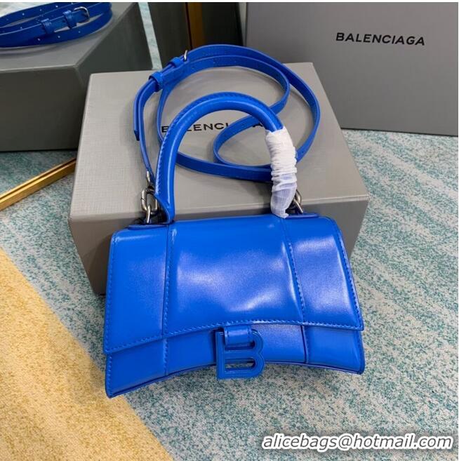 Low Price Balenciaga Hourglass XS Top Handle Bag shiny box calfskin 28331 blue