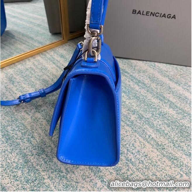 Low Price Balenciaga Hourglass XS Top Handle Bag shiny box calfskin 28331 blue