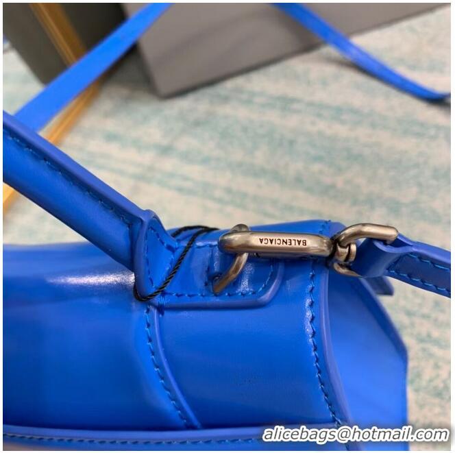 Low Price Balenciaga Hourglass XS Top Handle Bag shiny box calfskin 28331 blue