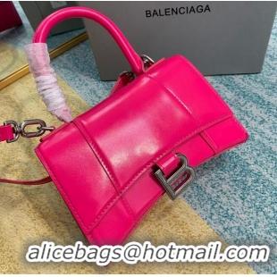 Top Design Balenciaga Hourglass XS Top Handle Bag shiny box calfskin 28331 neon pink