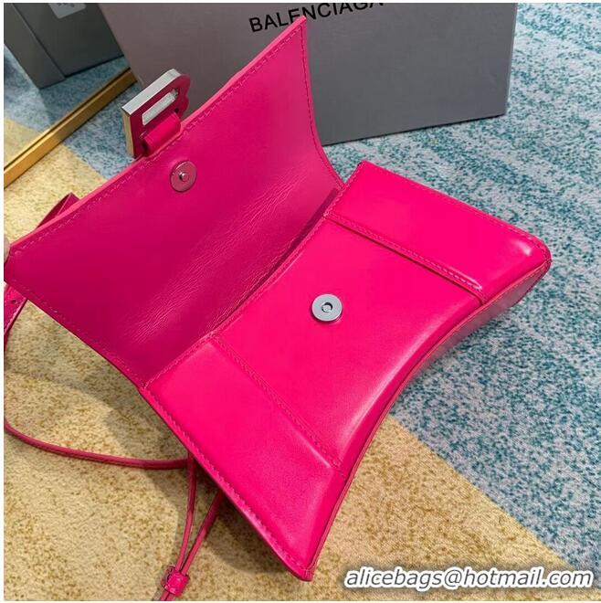 Top Design Balenciaga Hourglass XS Top Handle Bag shiny box calfskin 28331 neon pink