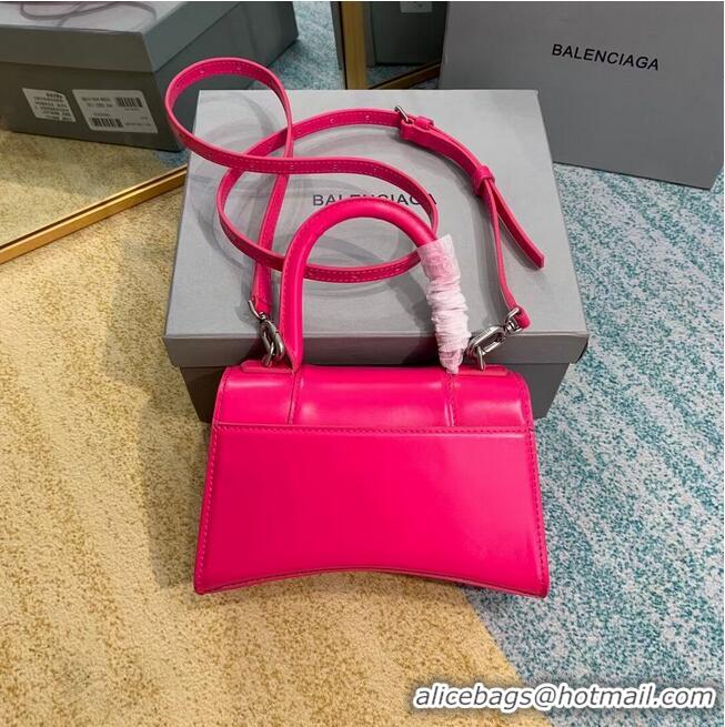 Top Design Balenciaga Hourglass XS Top Handle Bag shiny box calfskin 28331 neon pink