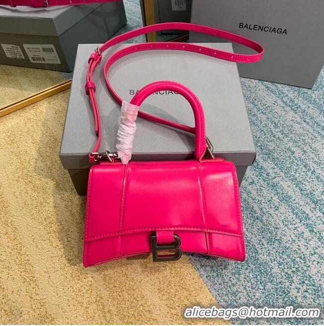 Top Design Balenciaga Hourglass XS Top Handle Bag shiny box calfskin 28331 neon pink